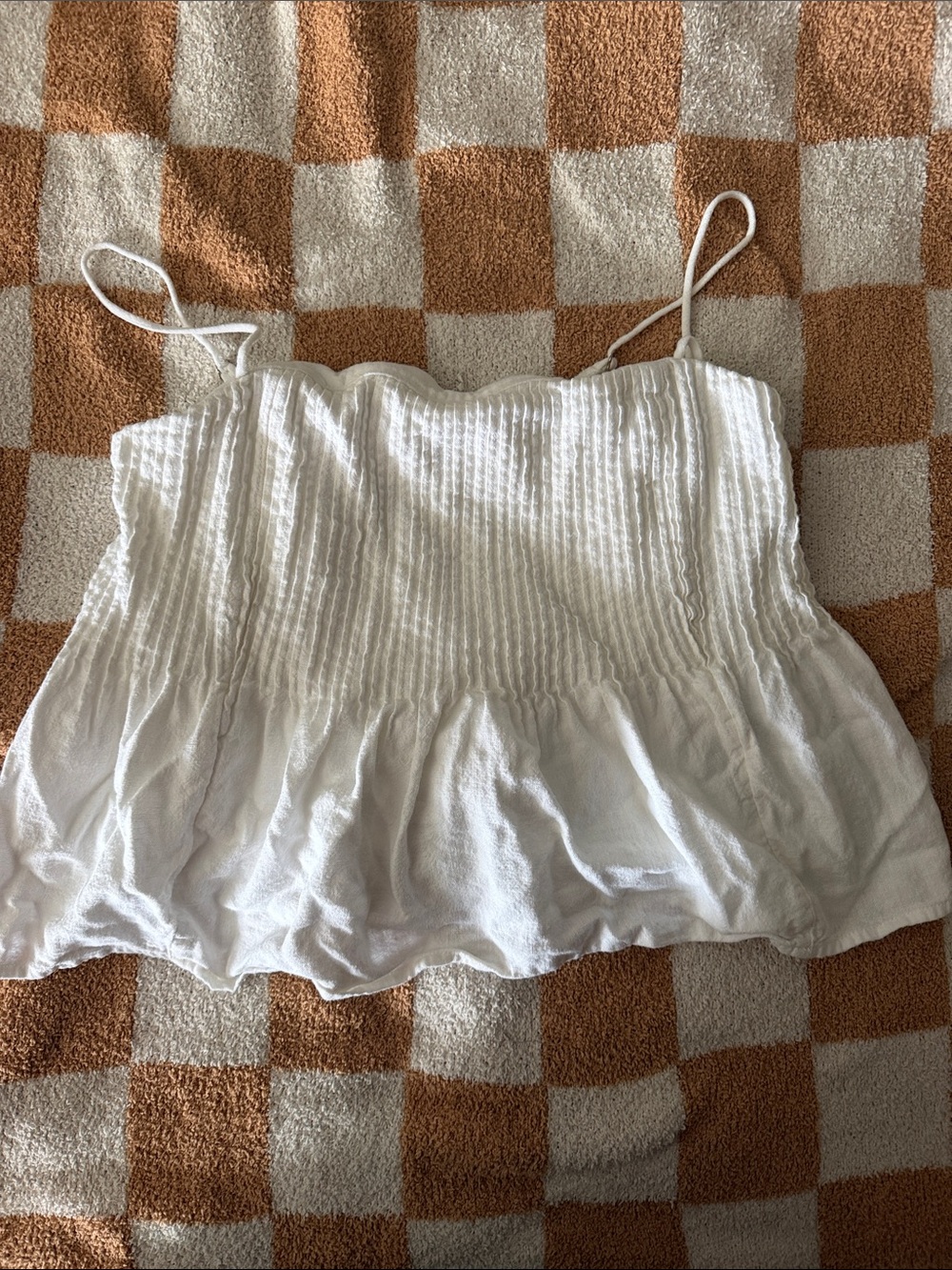Abercrombie & Fitch White Smocked Camisole with Peplum Hem
